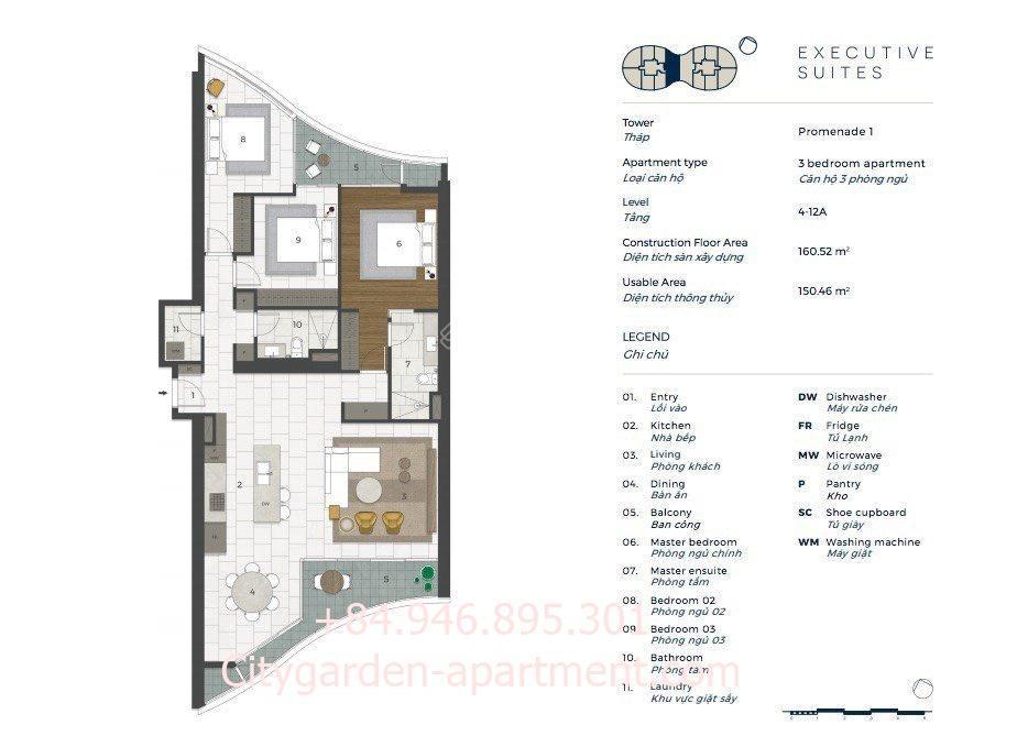 Bán gấp căn 3pn, 160m2 tại city garden, ngô tất tố, bình thạnh, 18.1 tỷ, sổ hồng sẵn