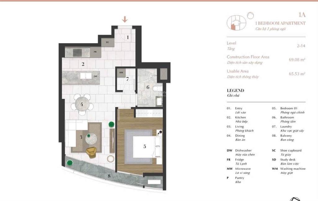 Bán căn hộ cc city garden, giá cực chất 8,75 tỷ, 69m2, 1pn, 1wc đầy đủ nội thất