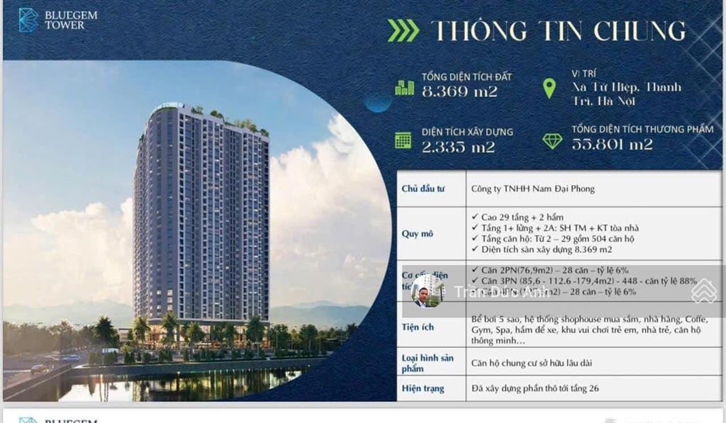 Bluegem tower căn 3 ngủ 3wc  112,1 m2 rộng rãi đẳng cấp chỉ 69,5tr/m2