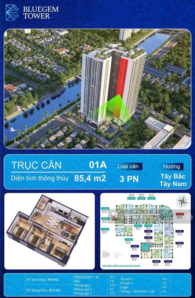 Bluegem tower căn góc 3 ngủ 85,4 m2, hàng hiếm chỉ 6,467 tỷ