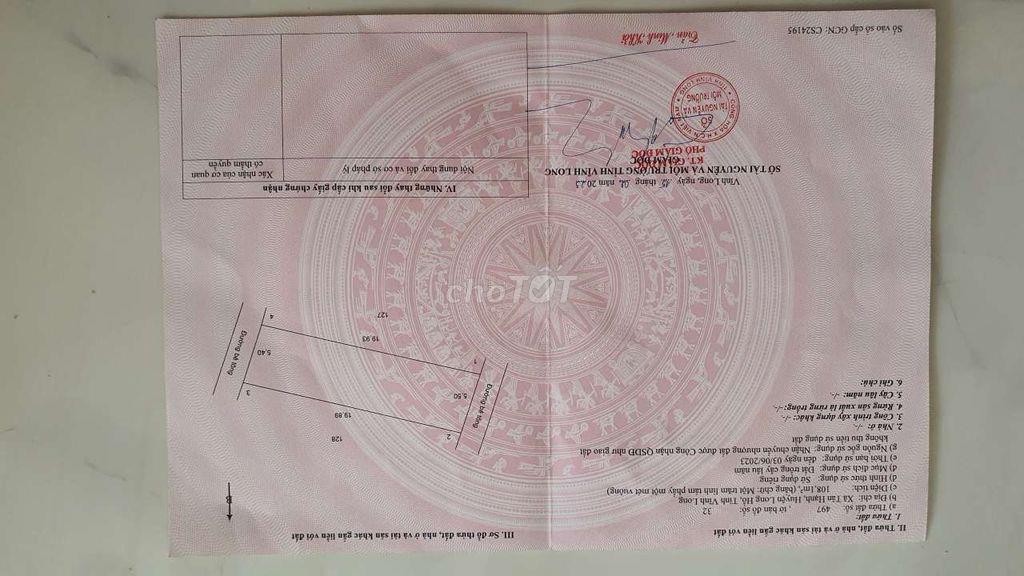 Giá chỉ 495tr, SHR, 5.5mx20, đất nền 2 mặt tiền, ấp Tân Hưng, Tân Hạnh