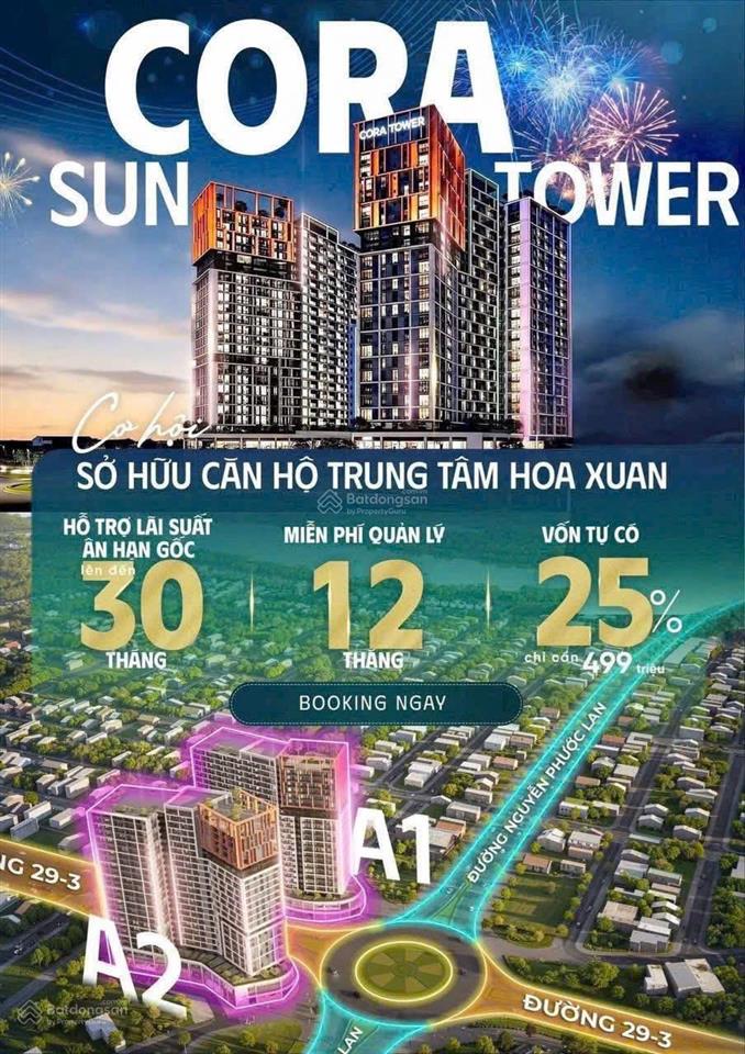 Sun cora tower  căn hộ 1br+ (54,4m2) thanh toán chỉ 850 triệu nhận nhà, hỗ trợ vay đến 70% & 0% ls