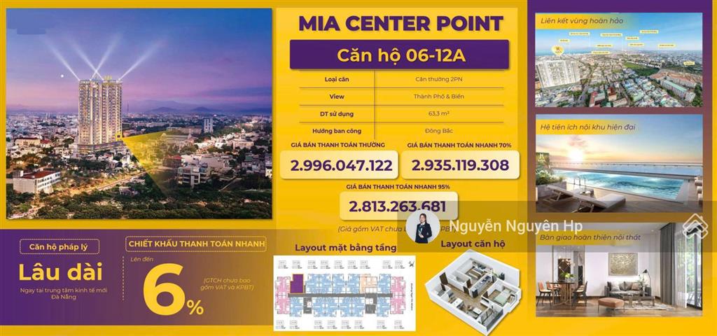 Căn giá tốt hiếm tại mia center point 63m² chiết khấu 6%, chỉ 2.813 tỷ
