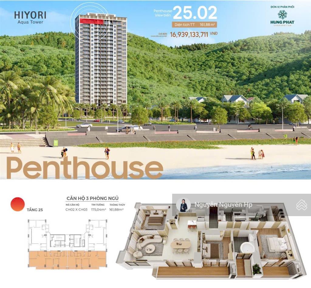 Penthouse hiyori aqua tower đà nẵng, view trực diện biển, giá gốc cdt