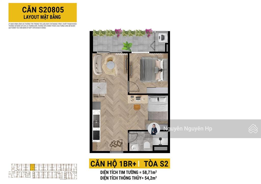 Căn 1br+ (54,2m2) spana tower đà nẵng  view sông  giá full chỉ 3,1 tỷ  htls 0% đến 30 tháng