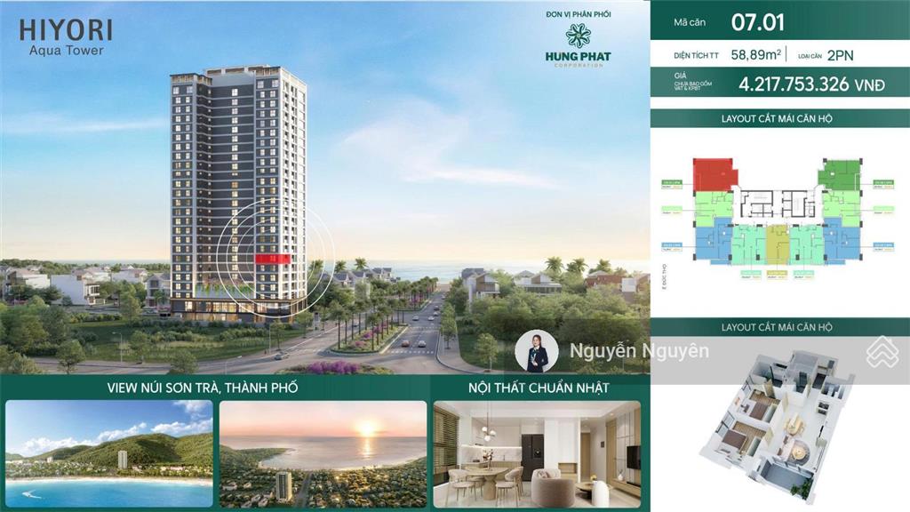 Bán căn 2pn hiyori aqua tower cách biển 300m giá 4,21 tỷ  hỗ trợ vay 70%