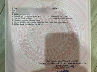 Cắt lỗ mạnh bán đất kđt cầu trúc sông công lô dc504, 96,17m², đường 8m, gần công viên, giá 16tr/m²