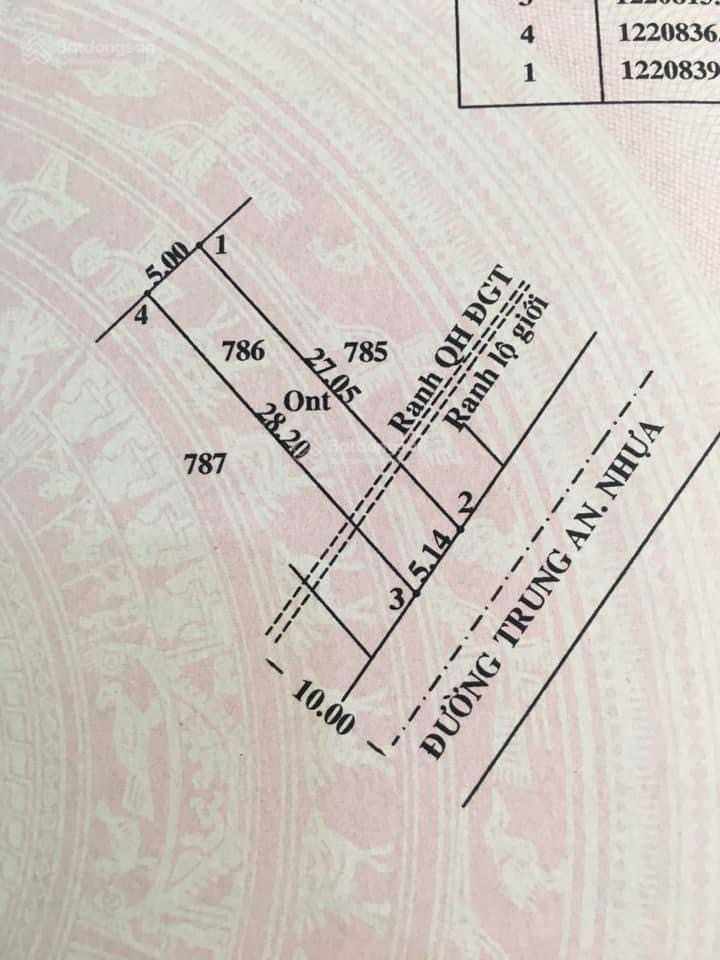 Chính chủ bán lô đất mặt tiền đường trung an  lô giới 20m, củ chi