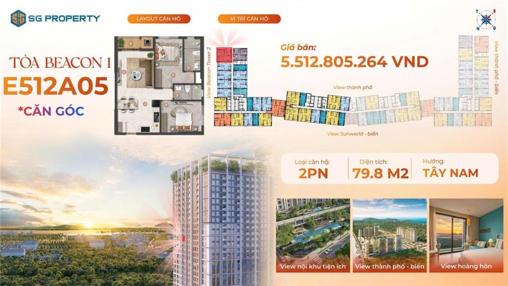 Căn góc 2pn giá siêu mềm ngắm hoàng hôn + núi lớn, núi nhỏ cực đẹp. view ôm trọn vũng tàu