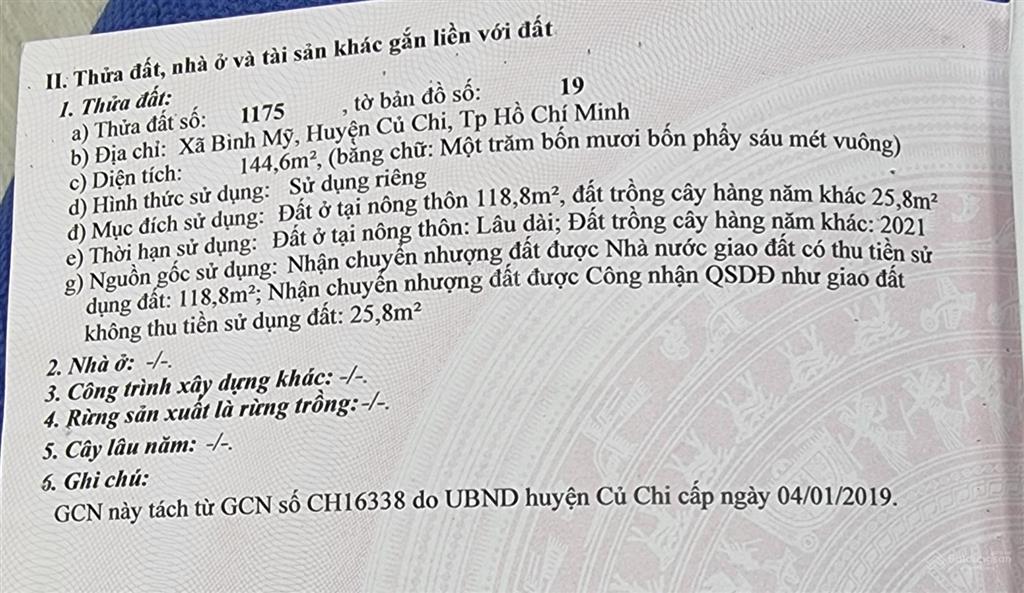 Chính chủ bán đất mặt tiền tại võ văn bích, bình mỹ, củ chi, 6 tỷ, 144.6m2