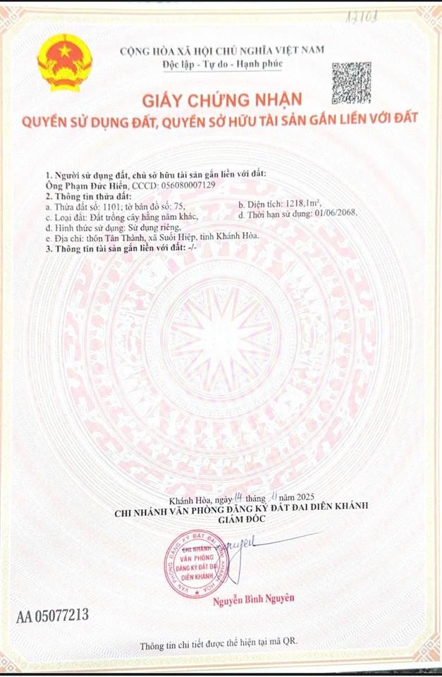 Bán đất giá rẻ 5 triệu/m2  cách nha trang 15p di chuyển  liền kề hương lộ 39  full thổ