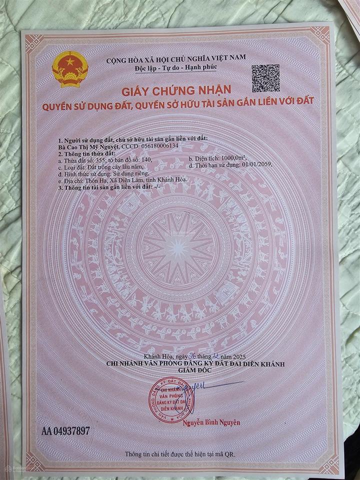 Diên lâm giáp ranh diên sơn cách trung tâm diên khánh, giá 420 tr