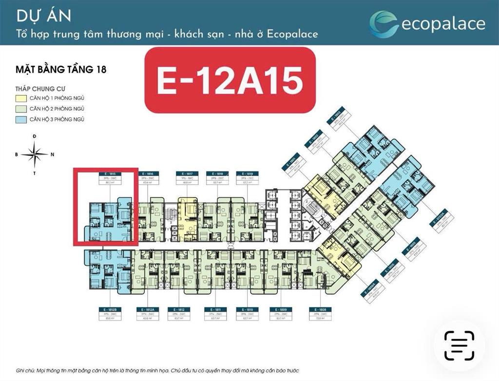 Bán căn hộ eco palace, 3,9 tỷ vnd, 84,9m2, 3pn + 2wc, phố mai hắc đế, phường tân thành