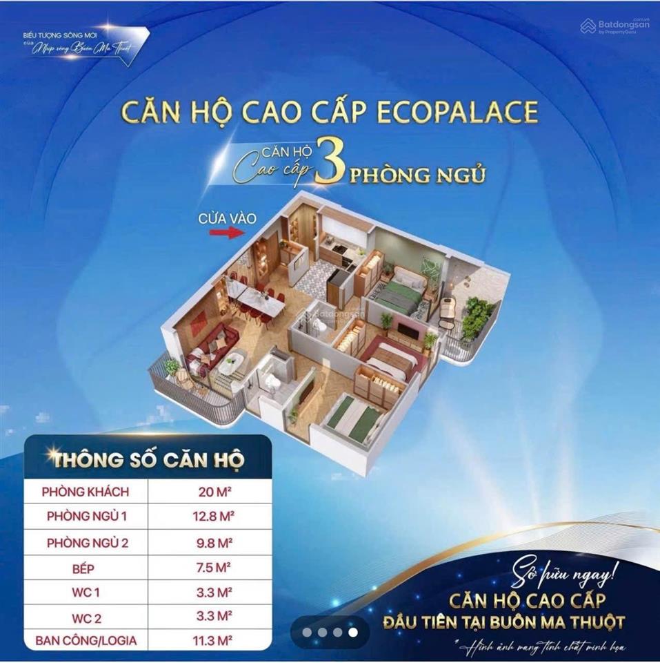 Bán căn hộ eco palace, 3,9 tỷ vnd, 84,9m2, 3pn + 2wc, phố mai hắc đế, phường tân thành