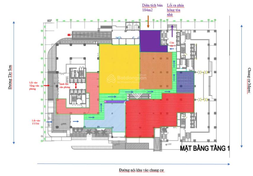 Cho thuê mặt bằng tầng 1 tttm mipec tây sơn  183m2