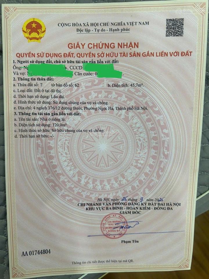 Bán nhà riêng giá cực chất tại ngõ 376/12 đường bưởi, 26 tỷ, 45.7m2, 7 tầng thang máy
