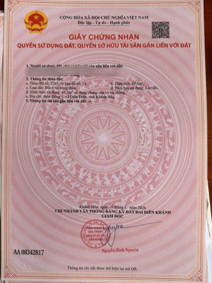 🍀Bán đất thổ cư 65m2 đến 108m2 sát bên Bệnh viện đa khoa Diên Khánh