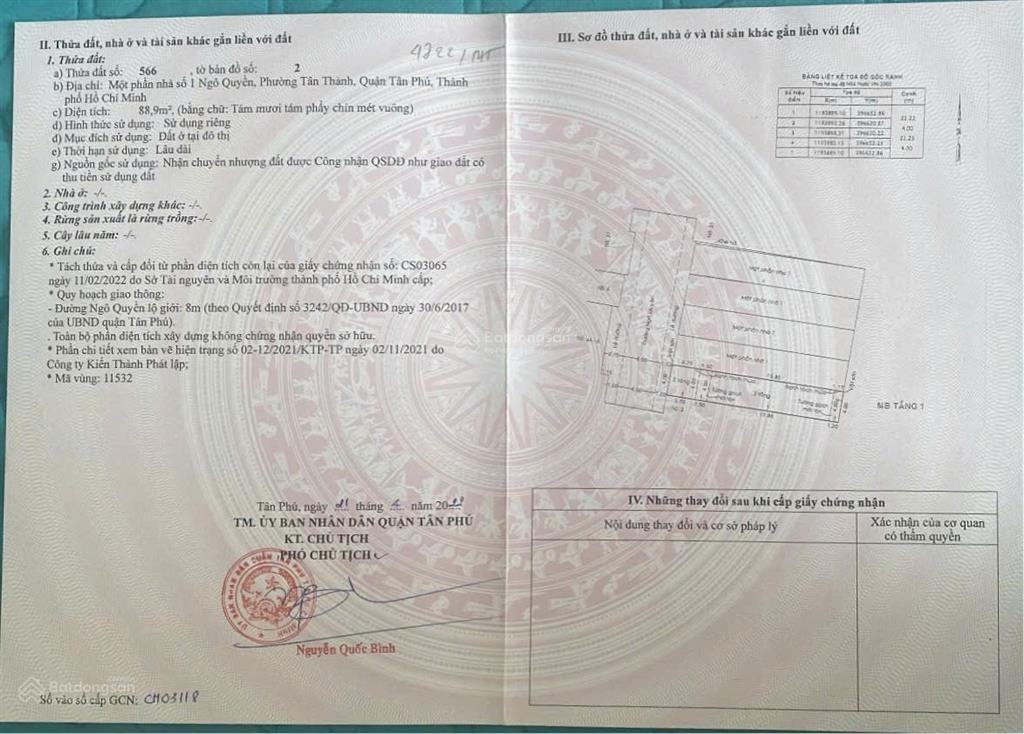Chính chủ cần bán gấp nhà mặt tiền tốt đường ngô quyền, phường tân sơn nhì, quận tân phú