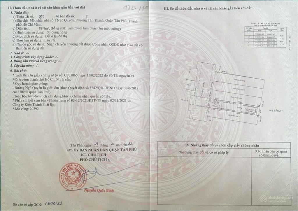 Chính chủ cần bán gấp nhà mặt tiền tốt đường ngô quyền, phường tân sơn nhì, quận tân phú