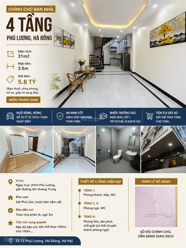 Bán nhà 4 tầng mới tinh  sổ đỏ 31m2 phường phú lương quận hà đông  hà nội
