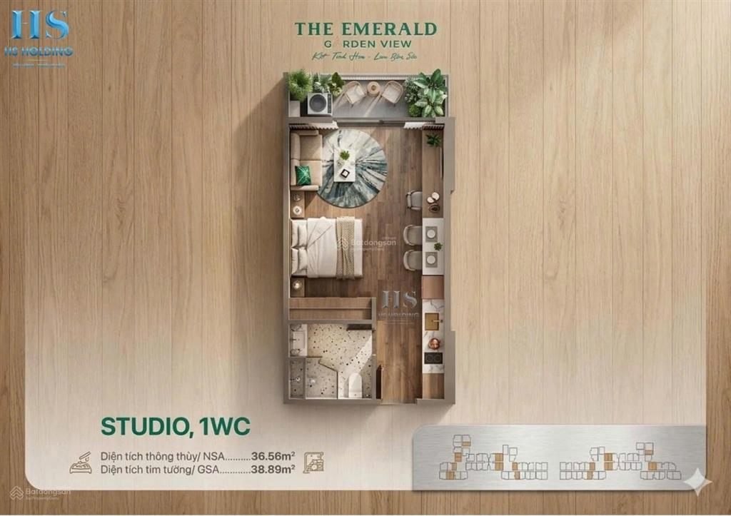 Bán studio 40m2 tại emerald garden view, giá 1,6 tỷ, view nội khu, tt 8.5tr/tháng, mua giai đoạn 1