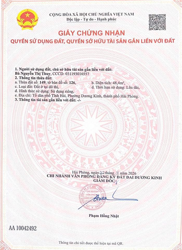 Lô đất rẻ đẹp nhất nhì hoà nghĩa dương kinh chỉ 1tỷ0xx