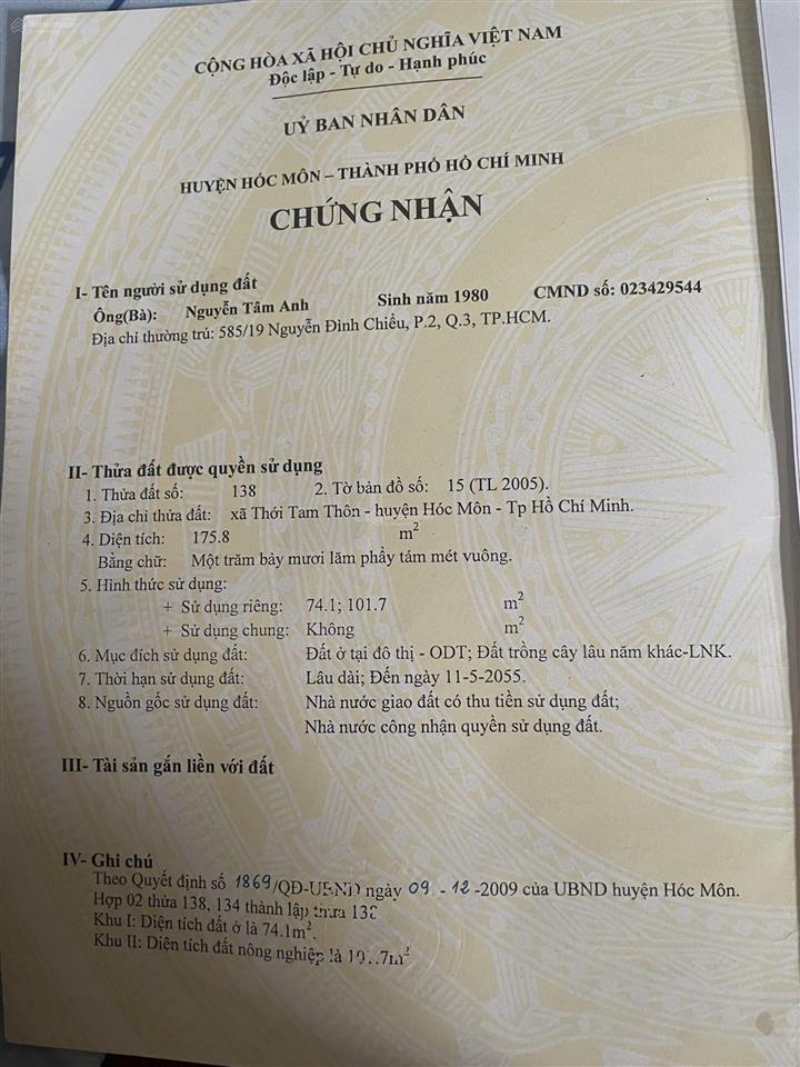 Đất 2 mặt tiền ấp trung đông 1