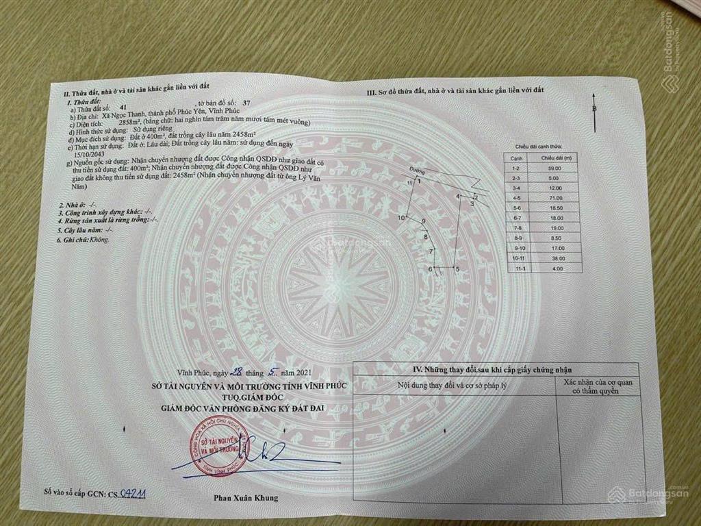 Bán nhanh dt 2858m2  400m2 thổ cư  0982 478 *** cách flamingo đại lải 7km