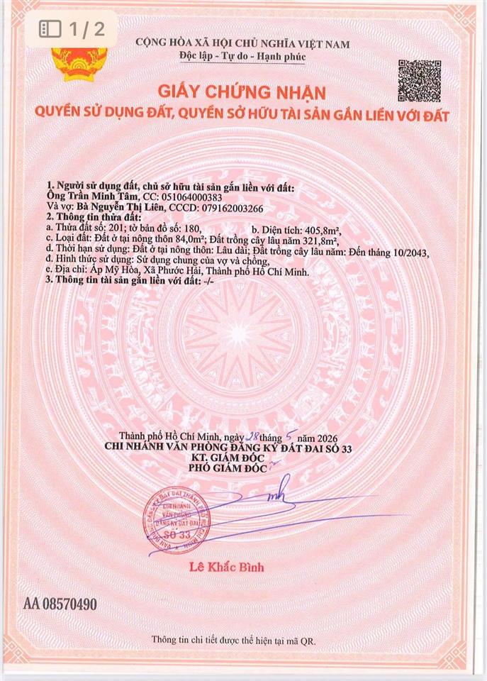Bán đất thổ cư  xã phước hải, tp hcm cạnh khu biệt thự phan gia, gần tl44b đi biển chỉ 5km