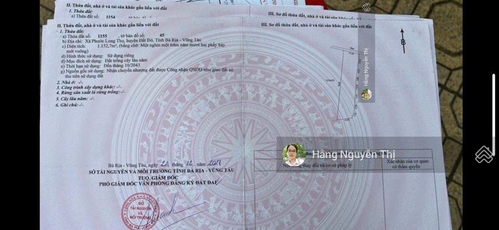 Giảm mạnh  bán đất gần ql55 xã đất đỏ, khu dân cư, gần trung tâm và kcn đất đỏ, đi biển 6km