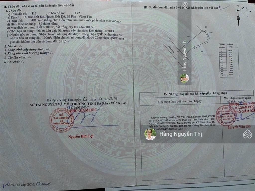 Bán lô đất trung tâm xã đất đỏ  đường lê thánh tông, sát đường số 2, 10x41m 100m tc giá chỉ 2,3tỷ
