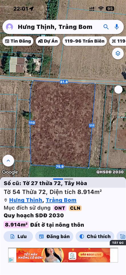 Bán đất gần kcn bàu xéo tây hòa, trảng bom