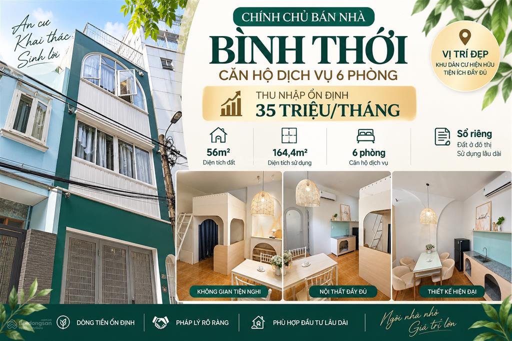 Chính chủ bán nhà bình thới chdv 6 phòng đang cho thuê 35 triệu/tháng sổ riêng 56m²