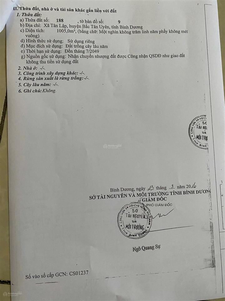 Bán đất 1 xẹt đường 746b, tân lập, bắc tân uyên, 1005m2 (300tc) chỉ 4,3 tỷ, thích hợp làm kho xưởng