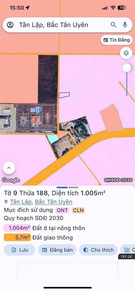 Bán đất 1 xẹt đường 746b, tân lập, bắc tân uyên, 1005m2 (300tc) chỉ 4,3 tỷ, thích hợp làm kho xưởng