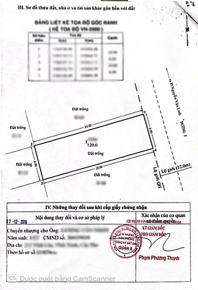 Bán miếng đất (6x20m) mặt tiền đường F KDC Bình Điền P7Q8. Giá: 6.9 tỷ