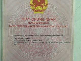 Đất ở đức hòa ngang 7m dài 25mđường đá trước đất 4m,cách lộ khoảng 100m.