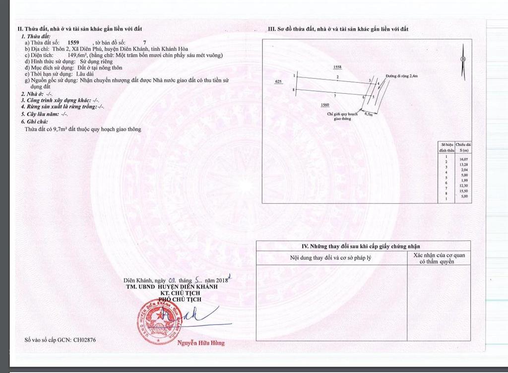 Bán đất diên phú thôn 2  miên hoa, diên khánh full thổ cư giá chỉ 8,3tr/m2