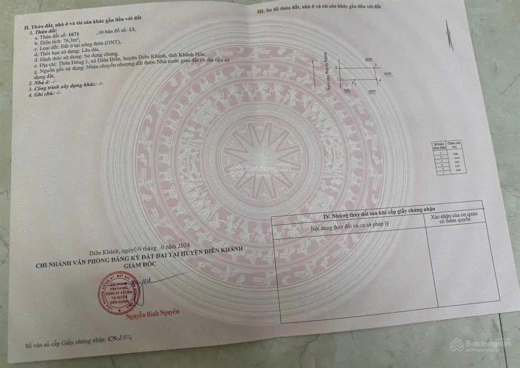 Bán lô đất mặt tiền đường đồng giữa, diên điền, diên khánh  khánh hoà