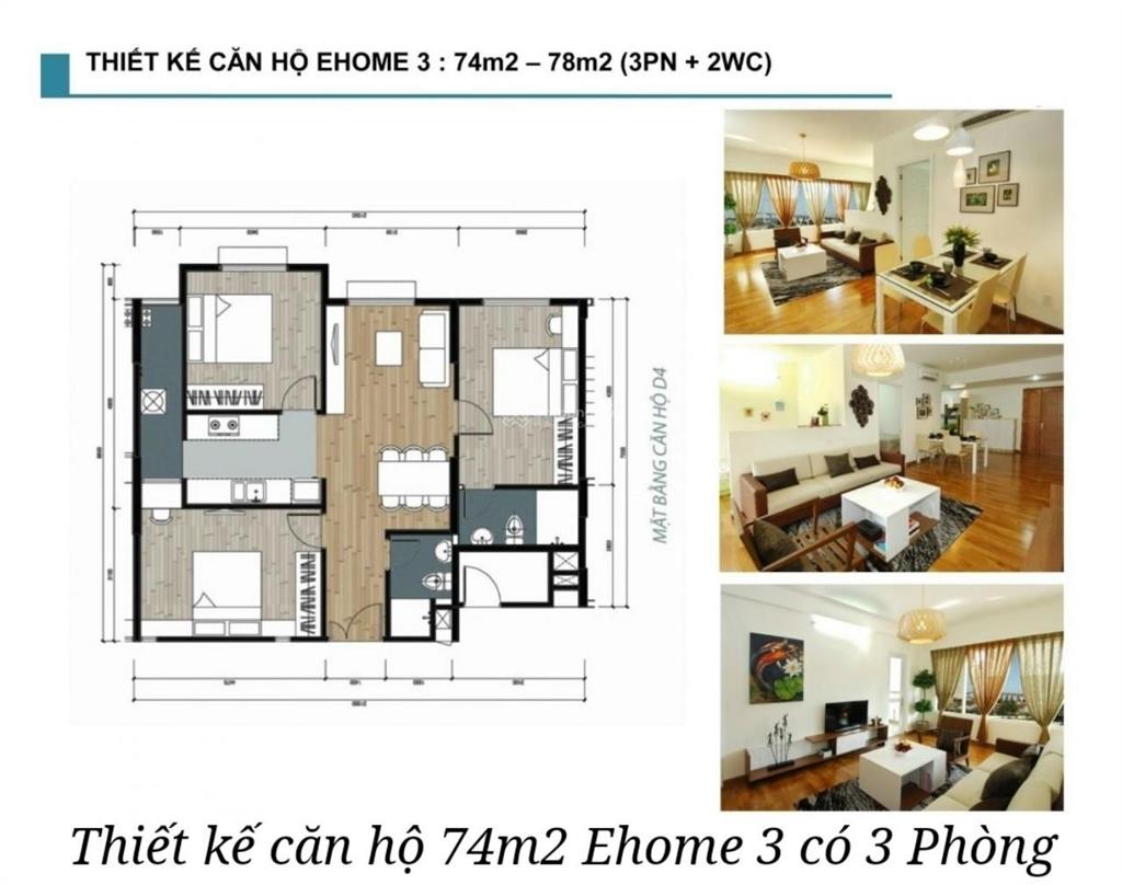 Bán căn hộ ehome 3 đã có sổ hồng lâu dài 3pn 2wc đầy đủ nội thất chỉ 3,3 tỷ.