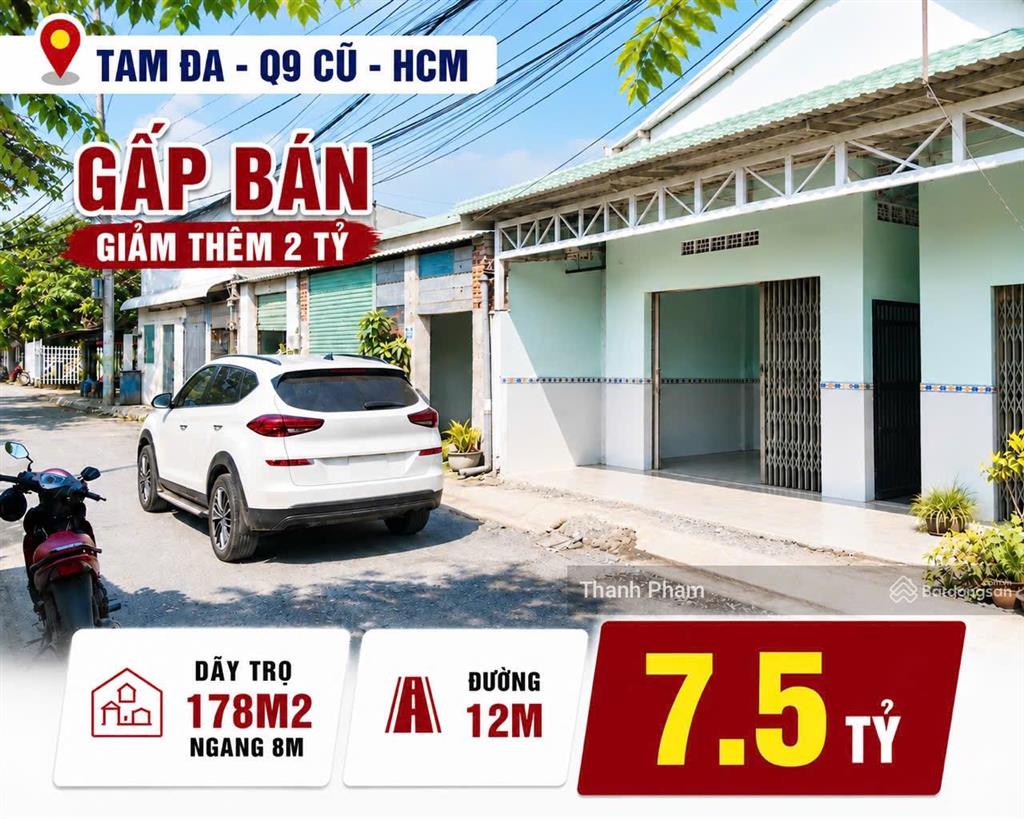Dãy trọ trệt lửng 178m2  ngang 8m vuông đẹp  ngay mặt tiền đường 12m  tam đa  chỉ còn 7,5 tỷ