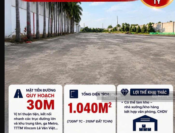 Hiếm! 1.040m2 đất mặt tiền trung tâm q9 cũ gần ngã tư thủ đức  chỉ 65 tỷ
