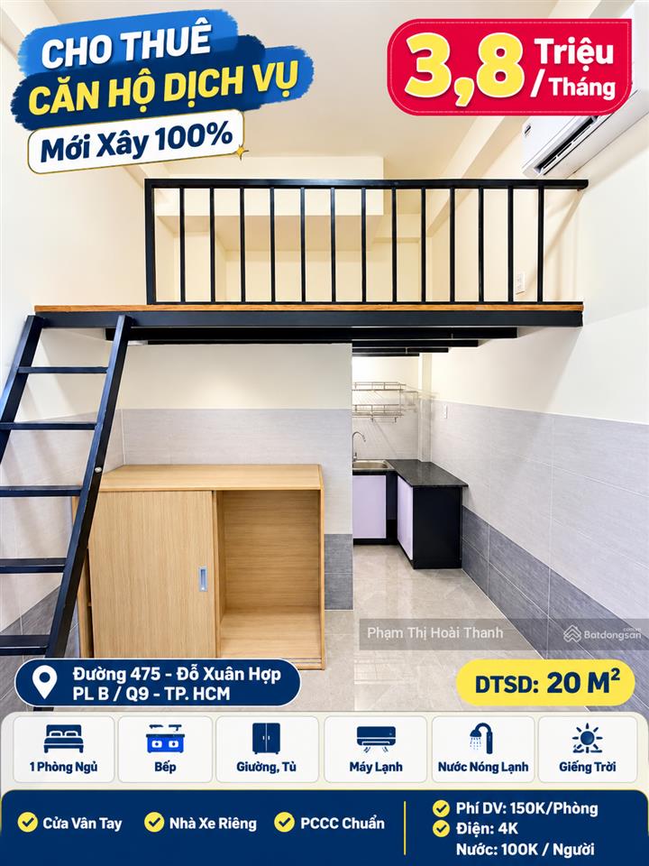 (3.8tr) cho thuê chdv gần đỗ xuân hợp  dtsd 20m2  full nội thất