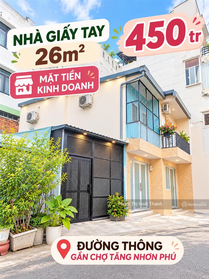 Mặt tiền kinh doanh gần đình phong phú  26m2  đường thông gần chợ tăng nhơn phú  450tr