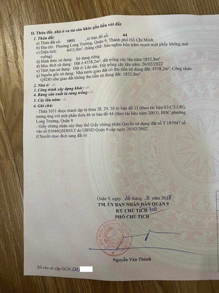 Chính chủ Bán quỹ đất dự án 8579m2 mặt tiền Trường Lưu, Long Trường Quận 9 200Tỷ