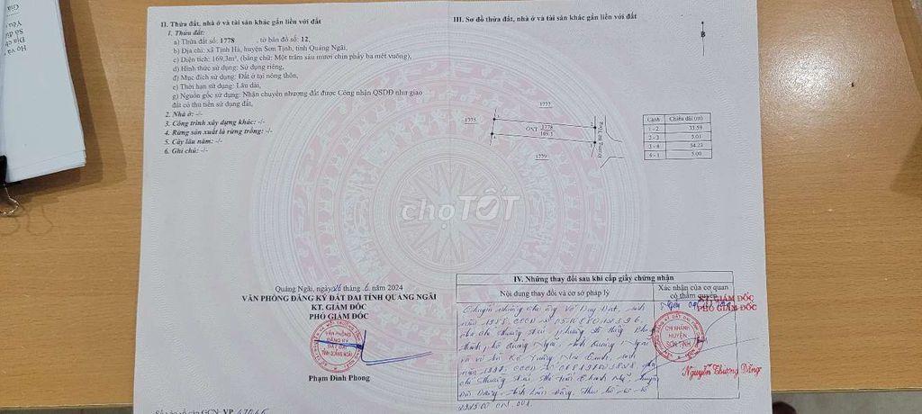Chính chủ bán đất xã Sơn Tịnh. 