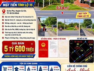 Bán gấp lô đất đẹp mặt tiền đường tỉnh lộ 15 vị trí xã an nhơn tây , huyện củ chi, tp. hcm