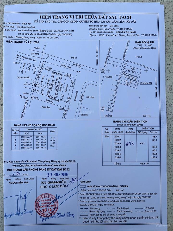Bán đất đẹp hẻm nguyễn văn quá, thông kênh tham lương, gần trường chinh q12