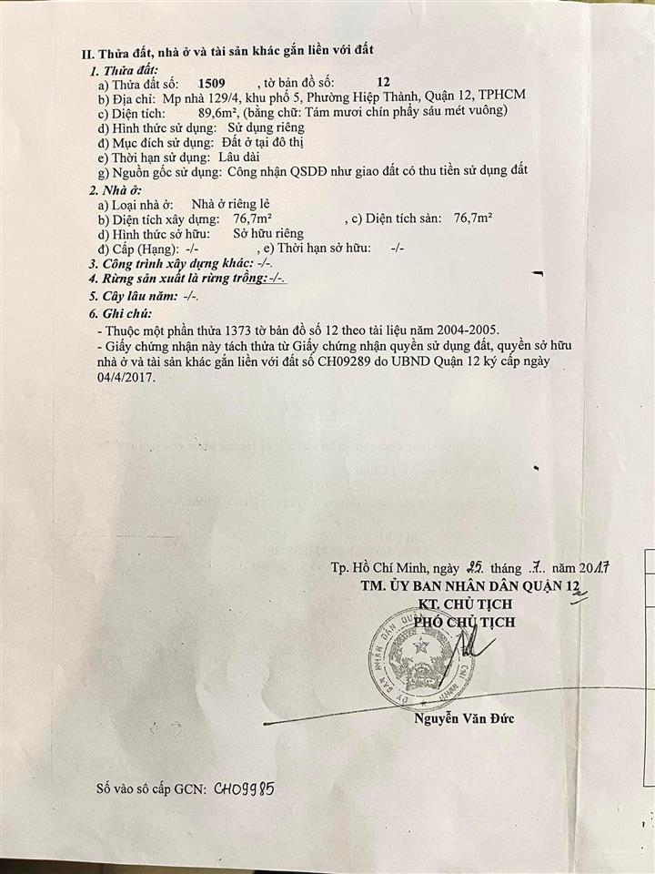 Đất dt 4x23m, mặt tiền đường nhựa lớn hiệp thành 13 gần đường hương lộ 80 vào 100m