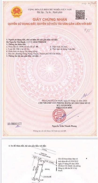 Đất 1/ xẹt kênh tham lương p đông hưng thuận q12
đường thông 10m , đối diện là gò vấp tân bình
